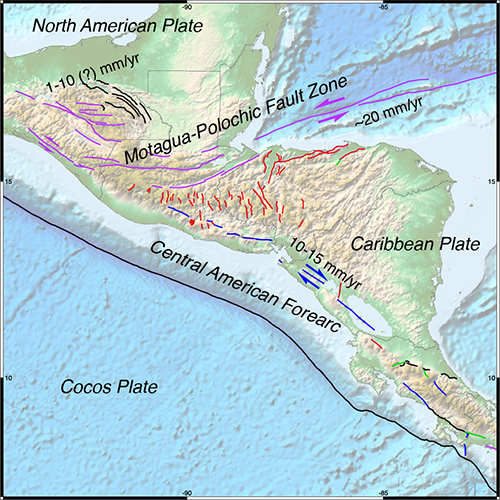 Active faults of northern Central 
America