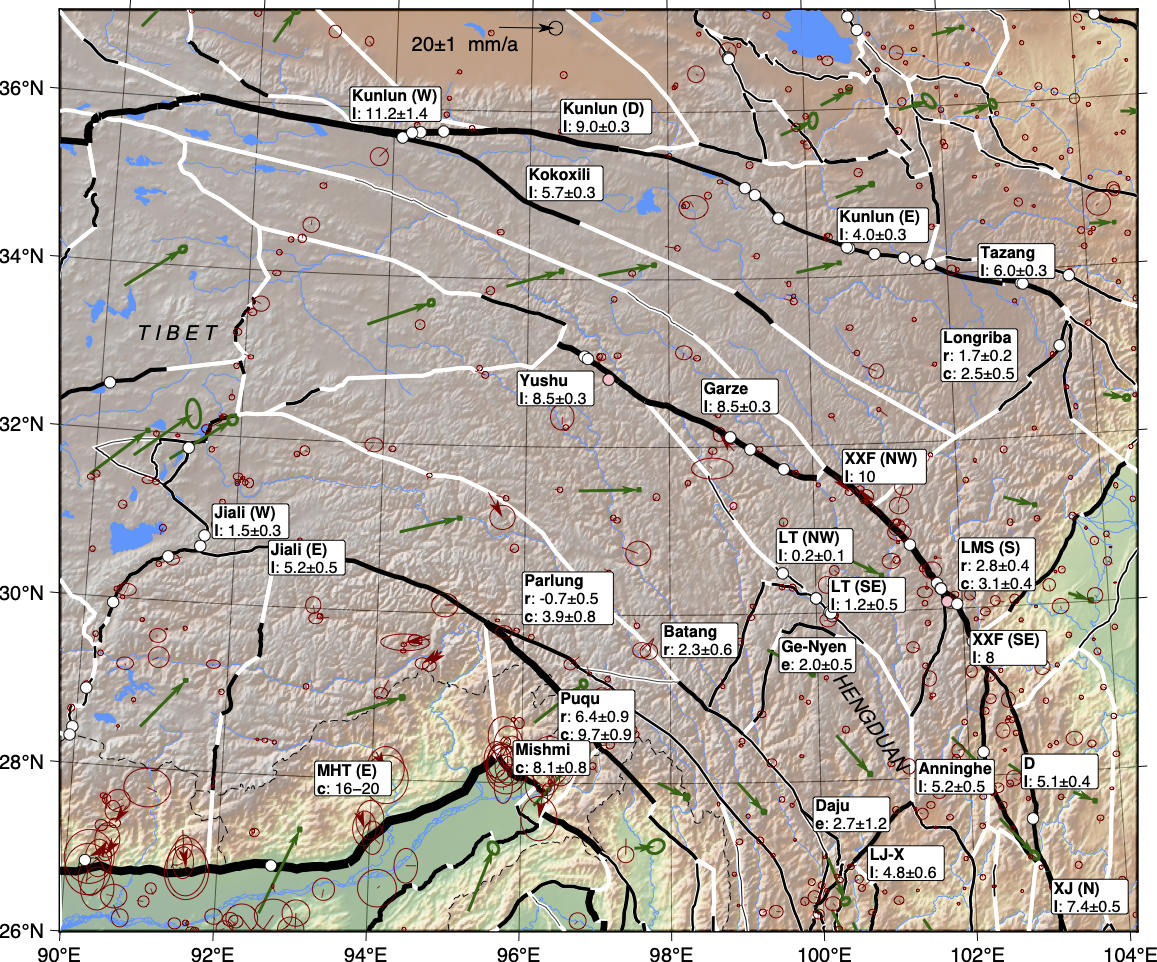 Active Tectonics of Eastern Tibet, from Styron, *in 
review*